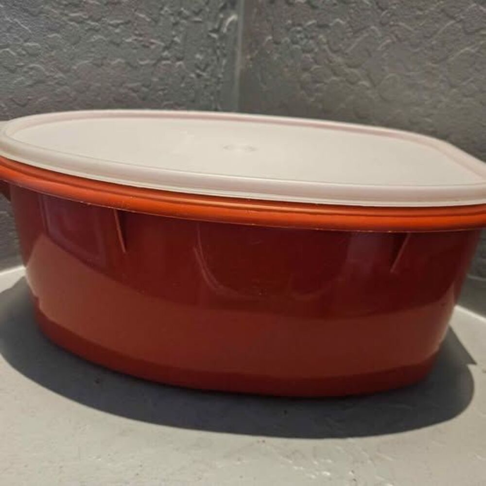 Vintage Tupperware Paprika Red Oval with Lid Roast Saver 2 Piece